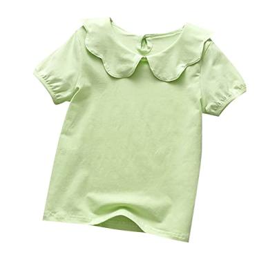 Imagem de Camiseta de verão para meninas pequena fresca manga curta gola redonda cor sólida casual à beira-mar exclusivo menino roupas infantis (verde, 12-18 meses)