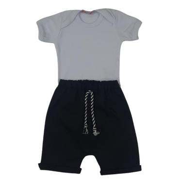 Imagem de Conjunto Body Manga Curta e Short / Bermuda Saruel Sarja Com Cordão - Roupa Bebê Menino-Masculino