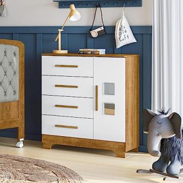 Imagem de Cômoda Infantil 1 Porta 4 Gavetas Fly Tigus Baby Branco/madeirado Ypê