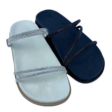 Imagem de Kit com 2 Pares Sandália Birken Moda Feminina Com Strass 01 e 02 (Branco e Preto, BR, Adulto, Numérico, 33)