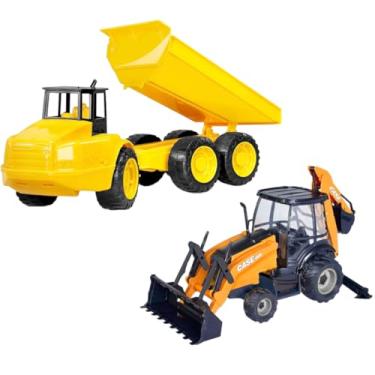 Imagem de Kit Brinquedos de Obras Trator Retro Escavadeira e Caminhão de Terra Levanta Caçamba Brincando de Construção para Crianças