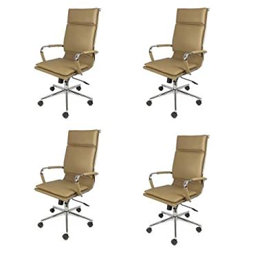 Imagem de Kit 4 Cadeiras para Escritório Alta em Pu Base Rodízio 3304 Or Design Caramelo