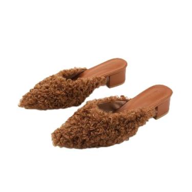 Imagem de TIJN Mules de bico fino para mulheres sandálias grossas sandálias de salto baixo malha respirável sem cadarço sapatos rasos (Helka), Chocolate, 8