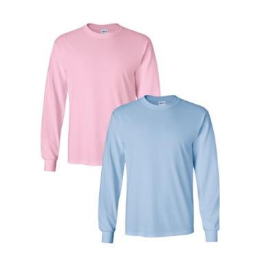 Imagem de Gildan Camiseta masculina de manga comprida ultra algodão, estilo G2400, Rosa-claro/azul-claro, M