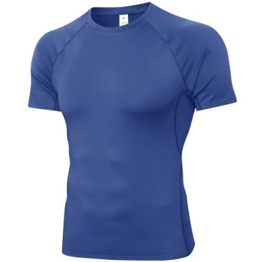 Imagem de SPVISE Camiseta masculina de compressão de manga curta para treino e academia, camiseta de camada de base atlética seca fresca para corrida esportiva, Azul, XXG