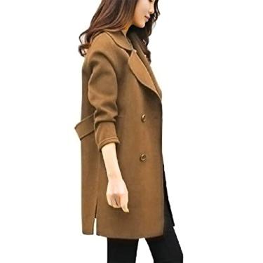 Imagem de BFAFEN Casaco feminino trench coat entalhado gola lapela trespassado casaco elegante manga longa casaco pequeno agasalho, Café, XXG