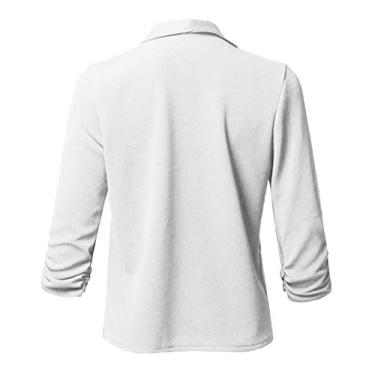 Imagem de Blazer feminino de manga comprida com frente aberta, casaco casual, Branco, XG