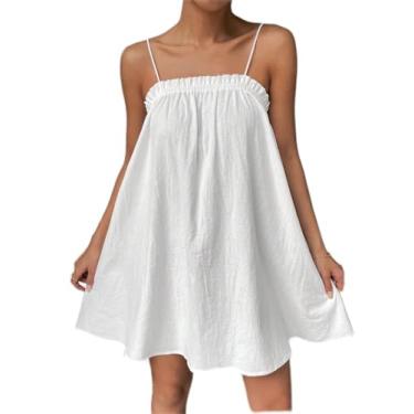 Imagem de Camisa Feminina Solid Frill Trim Cami Dress (Color : White, Size : M)