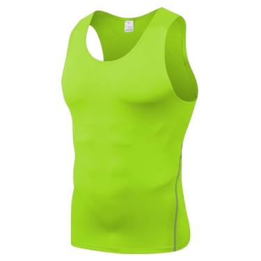 Imagem de WRAGCFM Camiseta regata masculina de compressão atlética sem mangas, camada de base para treino, esportes, corrida, basquete, 1 pacote # Verde fluorescente, P