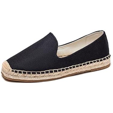 Imagem de U-lite Mocassins masculinos clássicos de camurça, lona, bico redondo, alpargatas, cor pura, sem cadarço, confortáveis, Lona preta, 39