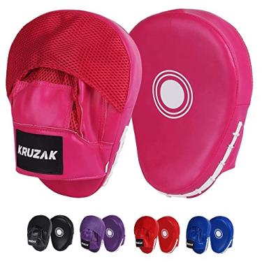 Imagem de Luvas de perfuração simples Kruzak para treinamento de Muay Thai MMA, almofadas de foco para artes marciais de boxe e alvo de perfuração (rosa)