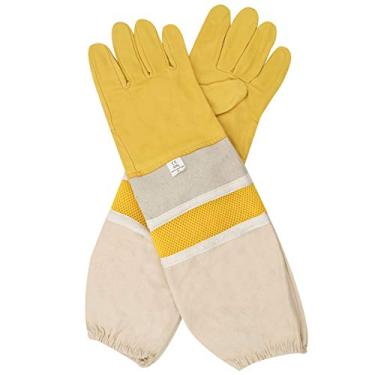 Imagem de DZXZY Luvas profissionais de apicultura, luva de chifre, couro de cabra, suprimentos para apicultura com lona longa, mangas ventiladas e punhos elásticos para apicultor-2GG