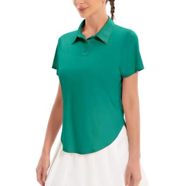 Imagem de addigi Camisa polo feminina de golfe FPS 50+, proteção solar, 3 botões, manga curta, secagem rápida, atlética, tênis, golfe, Azul-petróleo, 3G