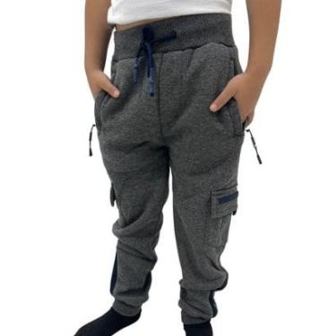 Imagem de Calça Flanelada Moletom Frio Cargo Infantil Menino Grossa-Masculino