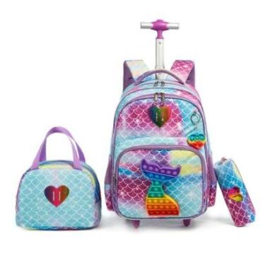 Imagem de Kit Mochila Escolar Infantil de Rodinha Menina Menino Estojo Impermeavel Lancheira-Unissex