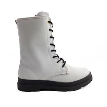 Imagem de Bota Branca Infantil Menina Cano Alto Com Cadarço Kidy-Feminino