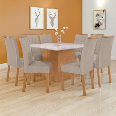 Imagem de Conjunto Mesa 130cm Nevada com Vidro Plus com 8 Cadeiras Apogeu Amêndoa Clean/Off White/ Bege