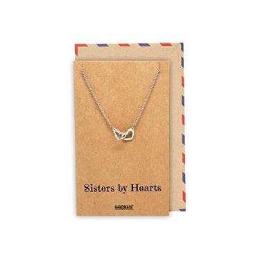 Imagem de Quan Jewelry Colar de irmã com coração interligado, com cartão de felicitações, Big Sis, ideias de para Little Sis, BFF, prateado