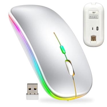 Imagem de Mouse Sem Fio Conexão Usb Recarregável 1200dpi 4 Botões Frequência 2.4 Ghz Bluetooth Portátil Optico Ergonômico Silencioso Led Rgb Colorido para Notebook Computador Pc Desktop - BRANCO