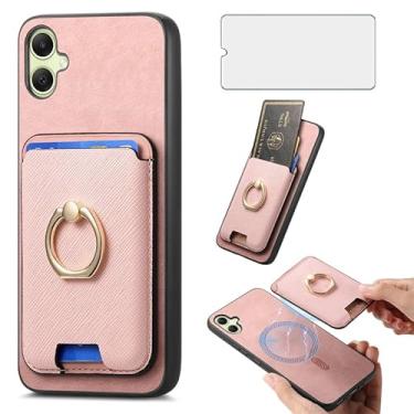 Imagem de Asuwish Capa de celular para Samsung Galaxy A05 carteira com protetor de tela de vidro temperado anel fino suporte compartimento para cartão de crédito Ao5 A 05 mulheres homens rosa