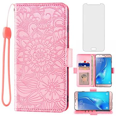 Imagem de Capa carteira compatível com Samsung Galaxy J5 2016 e protetor de tela de vidro temperado, suporte para cartão, capa flip de couro magnético para celular Gaxaly J5 Duos 6 SM-J510MN feminino masculino