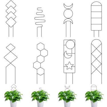 Imagem de 8 unidades de treliça de metal pequena para plantas de interior Estaca de suporte de planta de metal à prova de ferrugem Mini treliça de planta de ferro com padrões diferentes Treliça de planta em vas