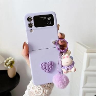 Imagem de Para samsung galaxy z flip 6 5 urso dos desenhos animados amor coração caso para samsung z flip 6 5 4 zflip 6 hairball 3d desenhos animados pingente capa, roxo, para zflip6