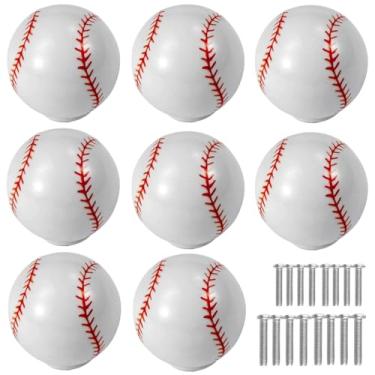 Imagem de Tverghvad Puxadores de cômoda de beisebol, [pacote com 8] puxadores de gaveta de decoração de beisebol, puxadores esportivos de bola para gavetas de cômoda/armário/porta de armário para meninos