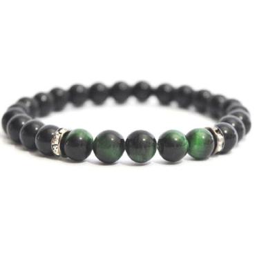 Imagem de Pulseira Pedra Natural Ônix com Olho de Tigre Verde - Vorax Acessórios