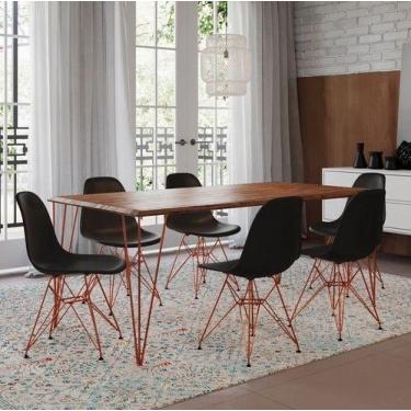 Imagem de Conjunto De Mesa Eames Clips De Ferro Cobre Tampo Amêndoa 135x75 6 Cad