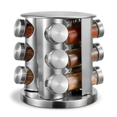 Imagem de Conjunto Porta Temperos Com Suporte Inox E 12 Potes De Vidro - Koya