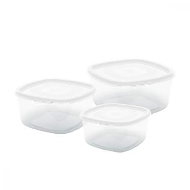 Imagem de Kit 3 Potes Marmitas Vasilhas de Plástico Quadrados Porta Mantimentos 