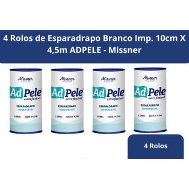 Imagem de Kit 4 Rolos de Esparadrapo Branco Imp. 10cm X 4,5m ADPELE - Missner