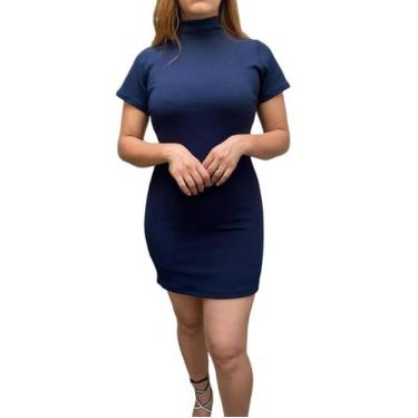 Imagem de Vestido Tubinho Curto Colado Manga Curta Gola alta - Vivi Rangel, Azul