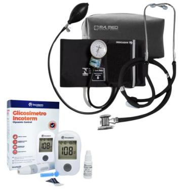 Imagem de Kit com esfigmomanômetro esteto completo preto pamed - Premium