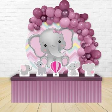 Imagem de kit festa painel redondoDecoração Elefante Elefantinho Rosa 1,50 Diâme
