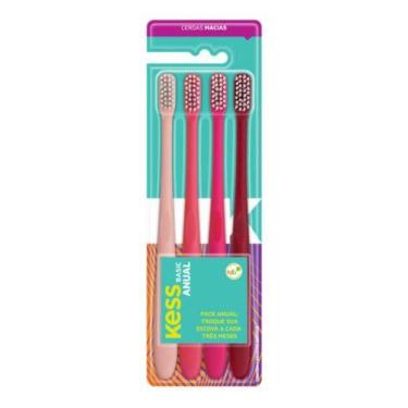 Imagem de Escova Dental Kess Basic Anual Pack C/ 4 Unidade - Rosa