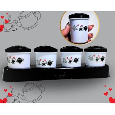 Imagem de Kit Vasilhas Porta Tempero 4 Potes de Condimentos + Suporte Plástico R