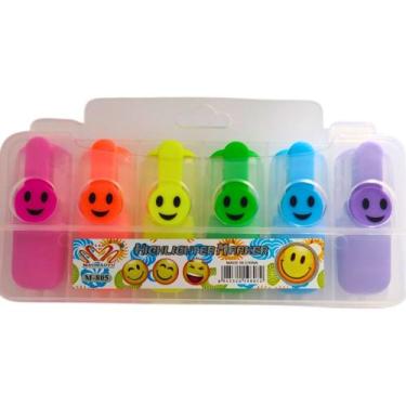 Imagem de Kit 6 Mini Marca Texto Emojis Fofo Escolar Lindo - Star Gold store