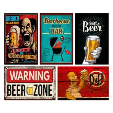 Imagem de Kit Placas Quadros Decorativos Frases Cerveja 5 pçs 20x13 cm - Art Pri