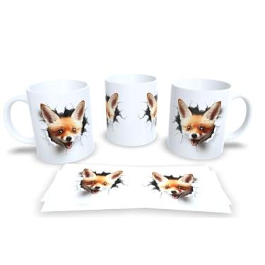 Imagem de Caneca Branca de Porcelana Personalizadas Arte Espelhadas em 3D Animais (Raposa 2)