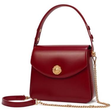 Imagem de Bolsa feminina quadrada pequena de couro legítimo LA FESTIN com alça superior e alça ajustável, Vermelho, Small