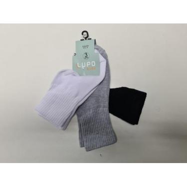 Imagem de Kit 3 Pares de Meia Infantil Soquete Cano Médio Lupo 2727., M, Preto, 