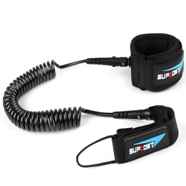 Imagem de SUPCOST Trela de prancha de surfe de 3 m, correia de prancha de remo enrolada de uretano de 7 mm de espessura. Coleira de SUP com corda de perna de mola enrolada para shortboard, longboard,