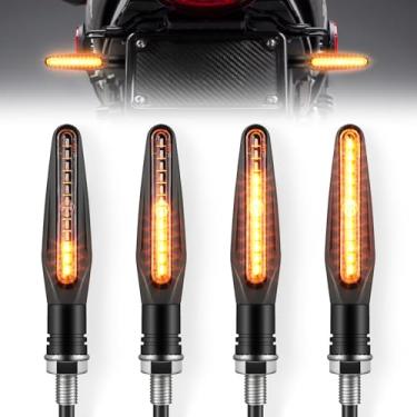Imagem de LivTee 4 peças super brilhantes indicadores de motocicleta fluindo luzes de seta de LED 12 V para motocicleta scooter Quad Cruiser Harley Kawasaki Yamaha Suzuki Off Road, âmbar amarelo