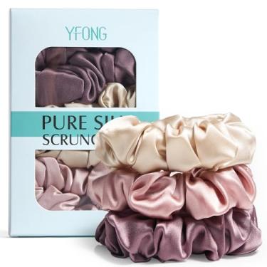 Imagem de YFONG 3 elásticos elásticos para cabelo feminino, 100% seda amoreira, 22 elásticos Momme para prevenção de frizz e quebra, faixas de cabelo natural para suporte de rabo de cavalo suaves e sem machucar