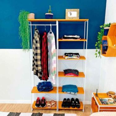 Imagem de Armário Arara Industrial Closet Completo Modular Slim de Ferro e Madei