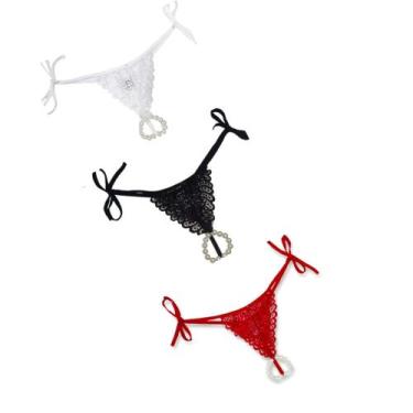 Imagem de Kit 3 calcinhas tailandesa pérolas com amarração nas laterais - LorenS