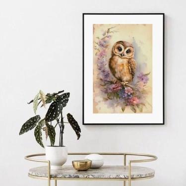 Imagem de Quadro Coruja Vintage - 60x48cm - Quadros On-line, Moldura Preta