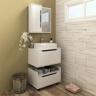Imagem de Kit de Banheiro Modulado Gabinete Pia e Espelheira Branco - Tecno Mobi
